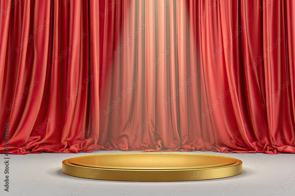 custom made wallpaper toronto digitalGolden stage with red curtain backdrop, illuminated by a spotlight