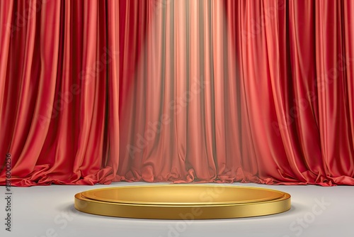 Wallpaper Mural Golden stage with red curtain backdrop, illuminated by a spotlight Torontodigital.ca