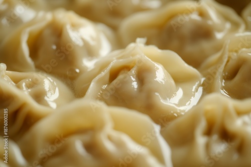 Close up macro shot of fresh Russian pelmeni dumplings