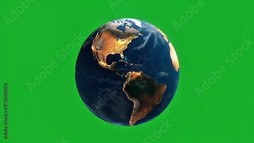 High-resolution image of a globe centered on the Americas against a solid green background with a white lower section.