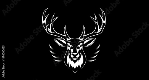 deer, stag, buck, antlers, horns, deerhead, wildlife, animal, forest, nature, silhouette, black, dark, shadow, outline, profile, mammal, wild, woodland, hunting, trophy, emblem, badge, logo, symbol, i