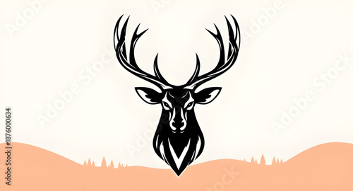 deer, stag, buck, antlers, horns, deerhead, wildlife, animal, forest, nature, silhouette, black, dark, shadow, outline, profile, mammal, wild, woodland, hunting, trophy, emblem, badge, logo, symbol, i
