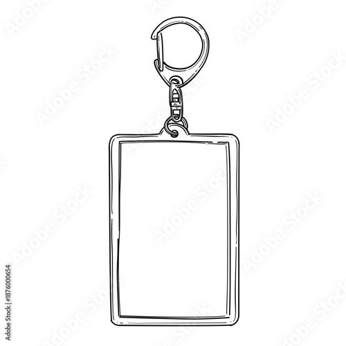 Hand Drawn Blank ID Card Holder with Keychain Clip Vector Illustration