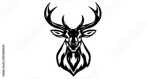 deer, deerhead, stag, buck, antlers, horns, animal, wildlife, forest, nature, silhouette, black, dark, shadow, outline, profile, head, mammal, wild, woodland, hunting, trophy, emblem, logo, symbol, ic