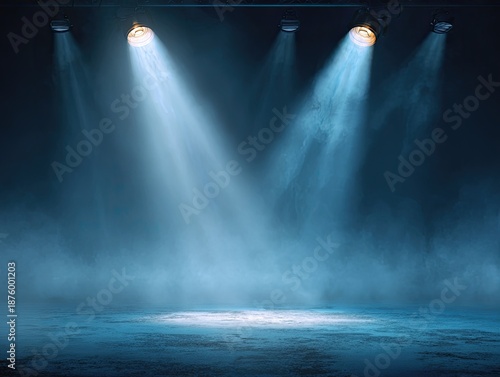 Wallpaper Mural Stage lighting illuminates a foggy scene with bright beams and blue hues Torontodigital.ca