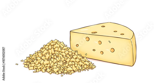 cheese, cartoon, dairy, food, snack, yellow, cute, funny, illustration, vector, flat, simple, playful, kids, mascot, character, smiling, happy, kawaii, soft, rounded, icon, symbol, isolated, whiteback