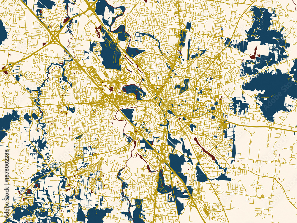 Fototapeta premium Modern flat map of Murfreesboro, Tennessee