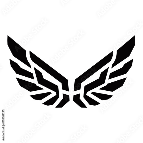Stylized black geometric wings logo or emblem on a white background, resembling a modern aviation or military insignia.