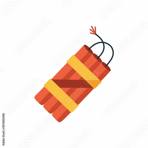 Bundled Red Dynamite Sticks with Burning Fuse Flat Design Vector Illustration