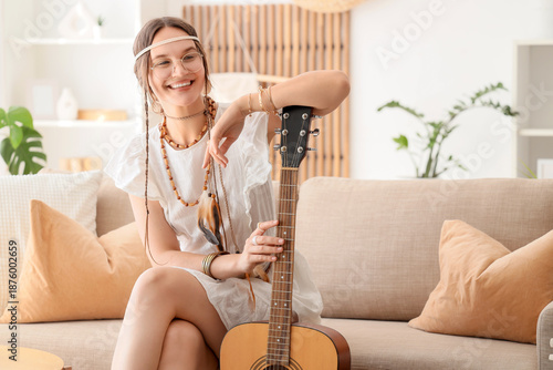 Young happy female hippie w...