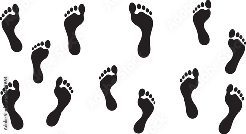Black Footprints Silhouette Pattern on White Background Texture Design