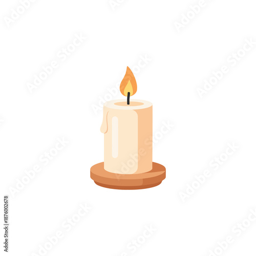 2D animated icon of a single candle with a gently flickering flame, flat design, simple shapes, solid warm colors, clean background