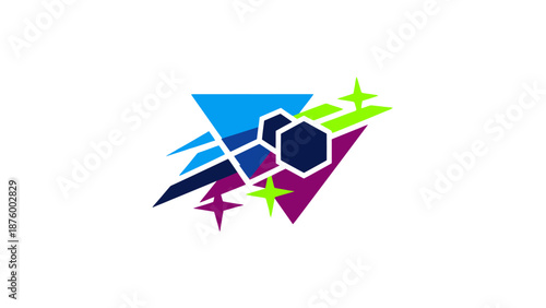 Colorful Geometric Shapes with Hexagon Center.