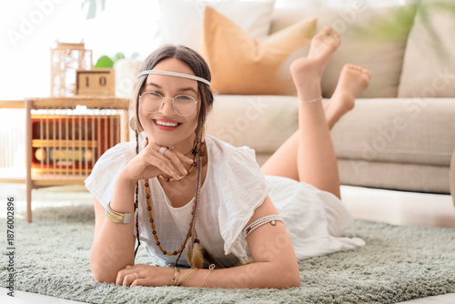 Young happy female hippie l...