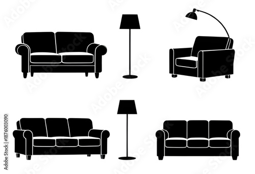 sofa, couch, furniture, icon, seat, seating, livingroom, home, interior, decor, vector, illustration, isolated, white, background, flat, minimal, simple, outline, symbol, pictogram, modern, comfort, c