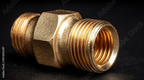 Close up of a shiny brass pipe fitting for water lines
