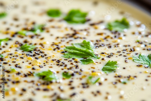 Creamy vegetable stew with fresh parsley and pepper garnish