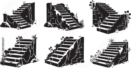 Black and white illustrations of old staircase sets