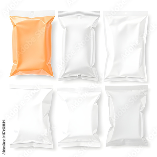 plastic, package, packaging, pack, bag, wrapper, pouch, container, vector, illustration, set, collection, product, retail, shopping, food, storage, transparent, clear, mockup, template, design, blank,