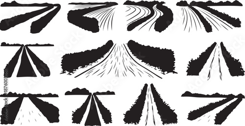 Collection of abstract black and white brush stroke graphics