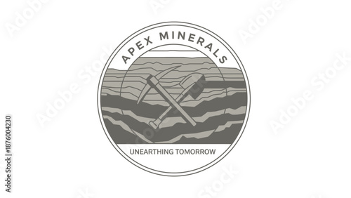 Apex Minerals Logo with Mining Tools.