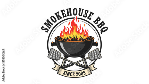 Barbecue Logo with Grill and Flames.