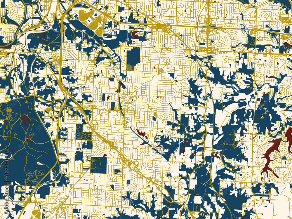 Fototapeta premium City map of Raytown, Missouri – midnight red and gold palette