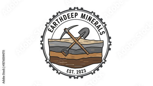 Earthdeep Minerals Logo with Pickaxes and Geology.