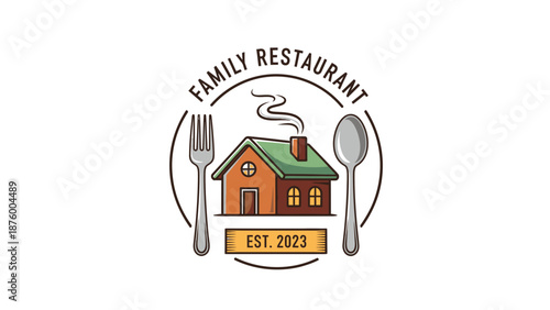 Family Restaurant Logo with Utensils and House.