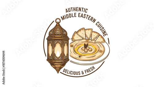 Middle Eastern Cuisine Logo with Lantern.