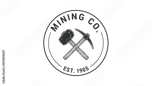 Mining Company Logo with Tools Emblem.