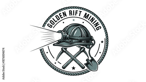 Mining Logo with Hard Hat and Tools.