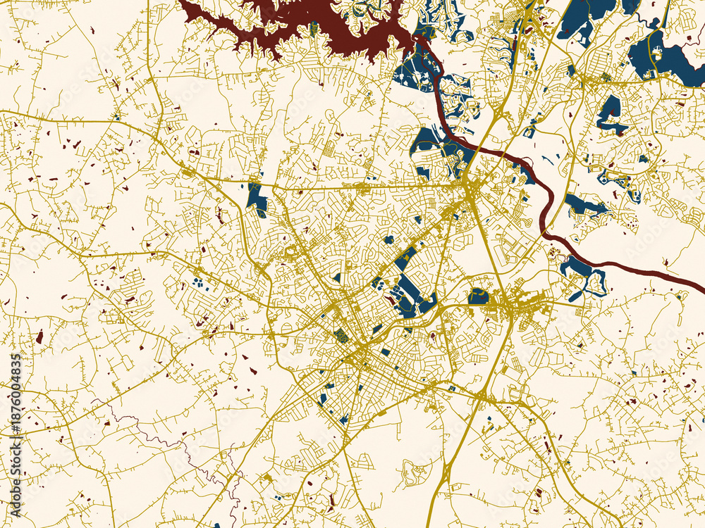 Fototapeta premium Poster-style map of Rock Hill, South Carolina using cream map with gold lines
