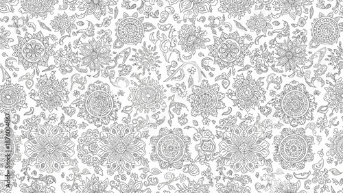 Close-up view of a gray floral lace pattern on a white background with intricate designs and textures.