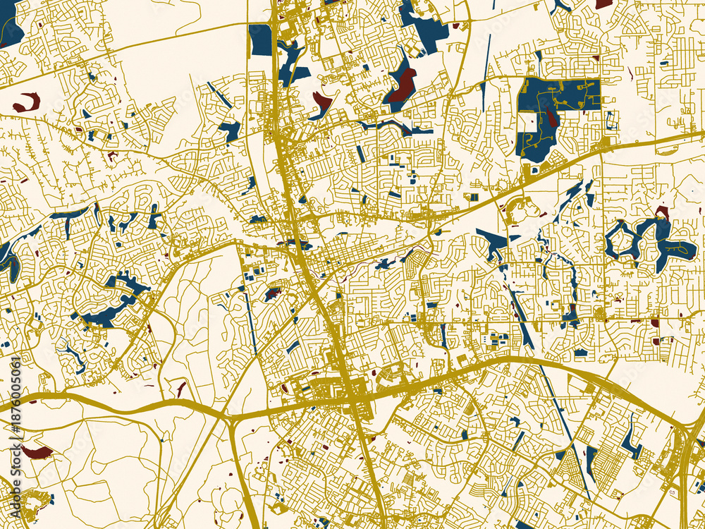 Fototapeta premium Abstract city map of Round Rock, Texas with cream map with gold lines