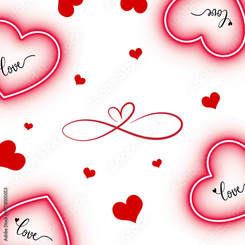 Romantic Hearts Background with Infinity Symbol and Love Script, Minimalist Illustration for Valentine or Wedding Greeting Card