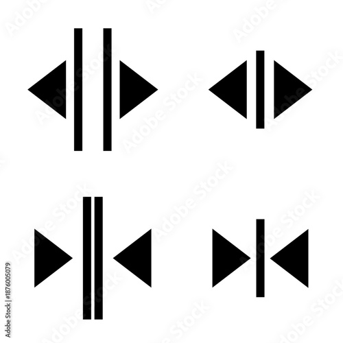 スライドドアの開閉を示すシンプルな黒の矢印ピクトグラムセット