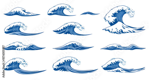 waves, sea, ocean, water, vector, icon, icons, set, illustration, symbol, sign, graphic, design, flat, simple, minimal, outline, solid, blue, marine, nautical, beach, coast, seaside, surf, ripple, spl