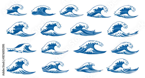 ocean, sea, waves, water, icon, vector, set, illustration, symbol, sign, graphic, flat, simple, minimal, outline, solid, blue, marine, nautical, beach, coast, seaside, surf, ripple, splash, fluid, mot