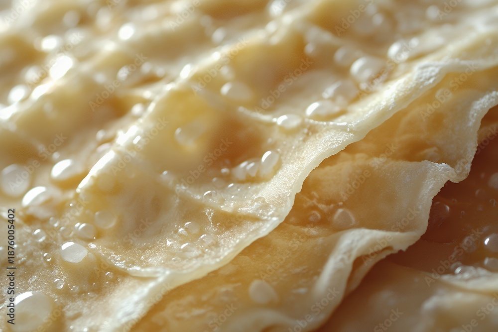 Obraz premium Close up of golden glistening fried dough pastry with water droplets