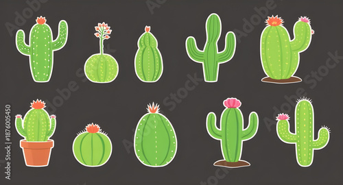cactus, plant, succulent, desert, prickly, thorny, spiky, green, nature, botanical, flora, vector, illustration, icon, symbol, graphic, flat, simple, minimal, isolated, background, cartoon, cute, mode