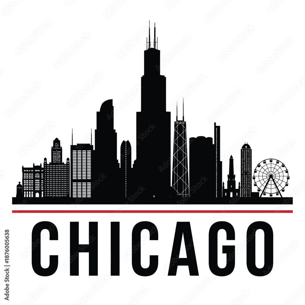 Fototapeta premium chicago city skyline with ferris wheel and buildings