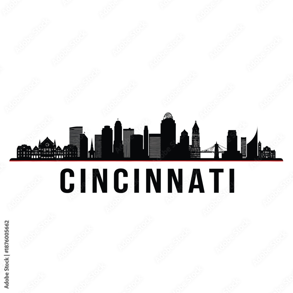 Fototapeta premium cincinnati city skyline with silhouette buildings and text
