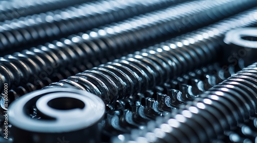 Close up of repeating grooved metal industrial rollers