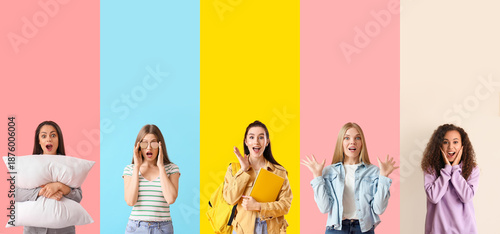 Set of many surprised women...