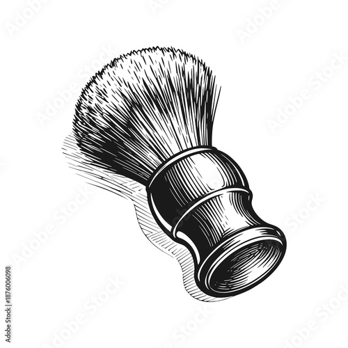 Barbershop hair cleaning brush barber brush. Black white vector illustration.
