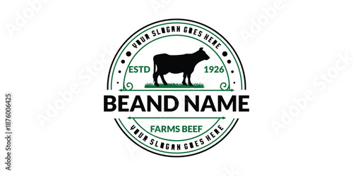 Vector beef farm vintage logo design fully editable high quality