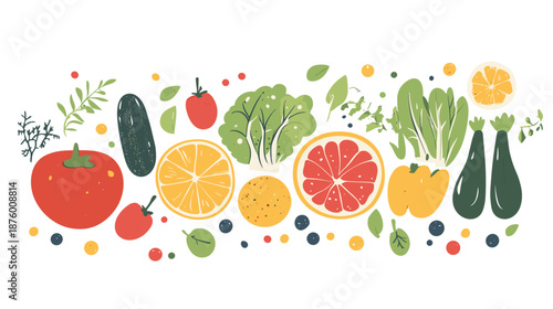 Fresh Fruits and Vegetables Illustration.