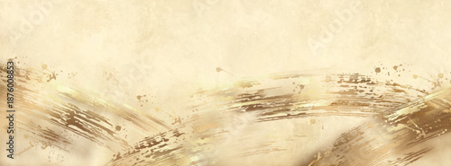 [和風の背景素材。金箔の筆跡と和紙のテクスチャ。波のような金のラインとスプラッター]ベクター、イラスト