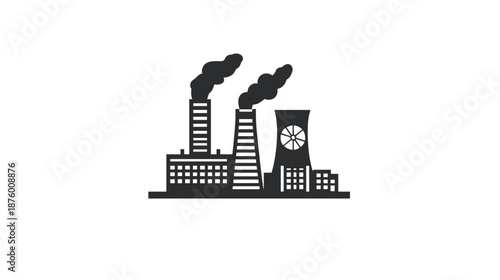 Industrial Factory with Smokestacks and Buildings.